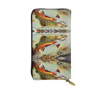 Brook Trout Fly Fishing Print Leather Long Clutch Wallet â€“ Fashion Personalized Wallet, Multiple Card Slots and Coin Pocket, Black, One Size