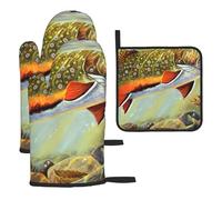 Brook Trout-Fly Fishing Printed Heat Resistant Oven Mitts and Pot Holder Set 3 PCS Kitchen Baking for Home Cooks and Bakers
