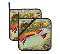 Brook Trout-Fly Fishing Printed Heat Resistant Oven Pot Holder Set 2 PCS Kitchen Baking for Home Cooks and Bakers