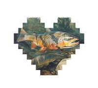 Brook Trout Fly Fishing Printed Jigsaw Puzzle 10.8x12.8 CM, Heart-Shaped Puzzle Challenging Game for Adults Gifts, Family Fun Decorative Wall Decor
