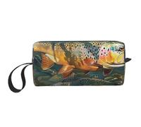Brook Trout Fly Fishing Printed Makeup Bag with Handle, Lightweight Portable Cosmetic Organiser for Travel, Gym & Daily Use – Gift for Women Girls