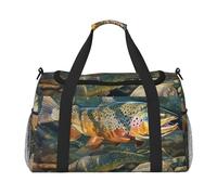 Brook Trout Fly Fishing Printed Travel Duffle Bag for Men Women Weekender Travel Organizer Bag for Sport, Outdoors, Gym & Fishing