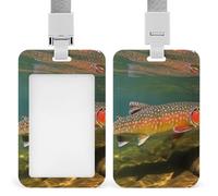 Brook Trout Fly Fishing Retractable ID Badge Holder with Lanyard Vertical Badge Reel Keychain Clip Name Tag Id Card Holder Protector for Nurse Officer Teacher Security Staff Women Men