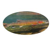 Brook Trout Fly Fishing Round Area Rug Non Slip Backing Doormat Water Absorbent Plush Throw Low-Pile Non-Slip Floor Mat Carpet for Living Room Bedroom Entryway Nursery Room 80 * 80cm