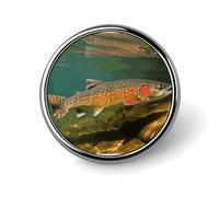 Brook Trout Fly Fishing Round Badge Personalized Metal Lapel Pin Badges Fit Clothing Bags Hat Humorous Printed Brooch Badge Party Decorations Accessories for Men Women