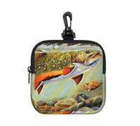 Brook Trout Fly Fishing Square Zipper Pouch with All-Over Print,Waterproof Rubber-Fabric, Lightweight Durable Small Organizer Bag for Coins, Cards, Keys