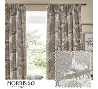 Brook Woodland Jacquard Room Darkening Pencil Pleat Curtains Morris & Co Beige 117cm width x 183cm drop