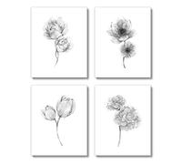 Brooke & Vine Botanical Prints Wall Art - (UNFRAMED 8 x 10) Boho Decor, Bohemian Living Room Bedroom Bathroom Entry Way Office (Black and White Florals)
