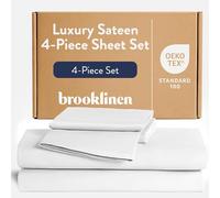 Brooklinen Luxury Sateen 4 Piece Sheet Set - 100% Cotton, California King Size in White - 1 Fitted Sheet, 1 Flat Sheet, 2 Pillowcases | Best Luxury Sheets