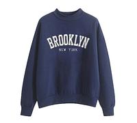 Brooklyb New York Solid Pullover Sweatshirts for Women 2025 Trendy Crew Neck Clothes Fall Long Sleeve Brooklyn New York No Hood Sweaters Cartoon Loose Fit University Comfort Anime Dark Blue