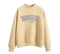 Brooklyb New York Solid Pullover Sweatshirts for Women 2025 Trendy Crew Neck Clothes Fall Long Sleeve Brooklyn New York No Hood Sweaters Cartoon Loose Fit University Comfort Anime Beige
