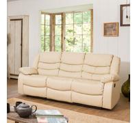 Brooklyn 211Cm Wide Cream 3 Seat Bonded Leather Reclining Sofa With Waterfall Back Design