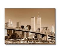 Brooklyn Bridge and Twin Towers Magnet - 3.5x2.5 Inch Metal NYC Daytime Skyline Souvenir - Sepia World Trade Center Fridge Magnet by ArtMalore