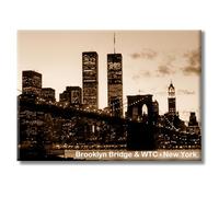 Brooklyn Bridge and World Trade Center Magnet - 3.5x2.5 Inch Sepia NYC Skyline at Night - Historic New York City Souvenir Fridge Magnet by ArtMalore