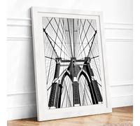 Brooklyn Bridge Ascendant Industrial Framed Wall Art Print A2 (59.4×42cm) White, Wall Decor for Living Room, Bedroom, Office & Home, Ready to Hang, Art Gift