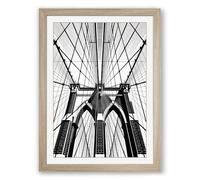 Brooklyn Bridge Ascendant Industrial Framed Wall Art Print A3 (42×29.7cm) Oak, Wall Decor for Living Room, Bedroom, Office & Home, Ready to Hang, Art Gift
