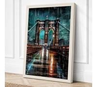 Brooklyn Bridge at Night Canvas Wall Art Print 36x24 Inch
