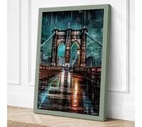 Brooklyn Bridge at Night Canvas Wall Art Print 36x24 Inch