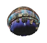 Brooklyn Bridge At Night Double Layer Waterproof Shower Cap, Extra Large Soft Elastic Band, Reusable Bath Cap For Women Men,Full Print Design