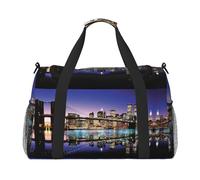 Brooklyn Bridge at Night Full Print Travel Duffle Bag with Adjustable Shoulder Strap,Large Capacity Twill Polyester Crossbody Bag for Gym,Weekend Trips Outdoor Activities