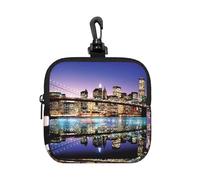 Brooklyn Bridge At Night Square Zipper Pouch with All-Over Print,Waterproof Small Organizer Bag, Lightweight Durable for Coins,Cards, Keys for Travel Daily Use