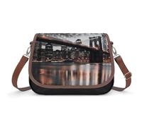 Brooklyn Bridge Crossbody Bag for Women Leather Crossover Shoulder Handle Bag with Adjustable Strap Hobo Handbag Large Capacity Purse Work Handbag for Daily Outdoor