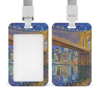 Brooklyn Bridge Dot Lights ID Badge Holder - Retractable Badge Reel, Vertical Card Name Tag Holder with Breakaway Lanyard, ID Cards Holders Case for Nurse Security Staff Women Men