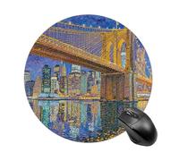 Brooklyn Bridge Dot Lights Round Mouse Pads Non-Slip Rubber Base Mouse Mat Cute Mousepad Funny Computer Desk Accessories for Office Home Gaming Work 7.8 X7.8 Inch