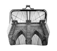 Brooklyn Bridge Full Double-Sided Printed Pattern Women's and Girls' Fashionable Leather Kiss Lock Coin Purse Card Bag
