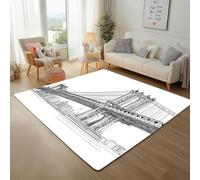 Brooklyn Bridge Gray Washable Rugs for Living Room 120x170cm Area Rugs Non-Slip Backing Stain Resistant Lightweight Low-Pile Carpet City Building Bridge Rug for Bedroom, Kitchen, Hallway