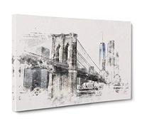Brooklyn Bridge in New York Watercolour Canvas Print for Living Room Bedroom Home Office Décor, Wall Art Picture Ready to Hang, 30 x 20 Inch (76 x 50 cm)