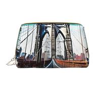 Brooklyn Bridge Leather Hand-Held Zipper Makeup Bag Pen Case Stationery Box Lipstick Pouch Toiletry Bag
