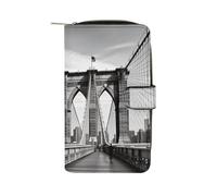 Brooklyn Bridge Long Wallet with Zipper Coin Pocket Card Case Large Capacity Card Organizer Leather Purse