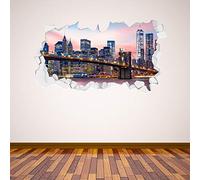 Brooklyn Bridge Manhattan Skyline Broken Wall Sticker New York Mural Home Art Vinyl Decal (120cm Width x 60cm Height)