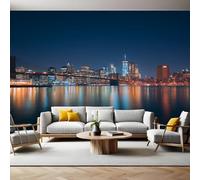 Brooklyn Bridge Murals Photo Wallpaper New York Night Scene Non-Woven Premium Art Print Fleece Wall Mural Poster Picture Design Modern Boy Girl Bedroom Home Decor 350 x 256cm