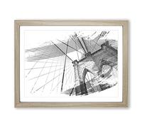 Brooklyn Bridge New York City Vol.3 V1 Modern Framed Print | A4 Oak Framed Wall Art | Ready to Hang | Modern Cityscape Picture | Living Room Bedroom Lounge Office