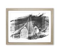 Brooklyn Bridge New York City Vol.4 V1 Modern Framed Print | A4 Oak Framed Wall Art | Ready to Hang | Modern Cityscape Picture | Living Room Bedroom Lounge Office