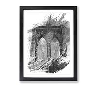 Brooklyn Bridge New York City Vol.6 V1 Modern Framed Print | A3 Black Framed Wall Art | Ready to Hang | Modern Cityscape Picture | Living Room Bedroom Lounge Office