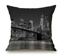 Brooklyn Bridge New York Cityscape Manhattan Skyline Night Cotton Linen Square Throw Waist Pillow Case Decorative Cushion Cover Pillowcase Sofa 18"x 18"