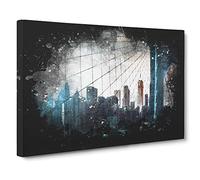 Brooklyn Bridge & New York Skyline Paint Splash Canvas Print for Living Room Bedroom Home Office Décor, Wall Art Picture Ready to Hang, 30 x 20 Inch (76 x 50 cm)