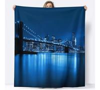 Brooklyn Bridge, New York Throw Blanket 100 x 150 cm Blue Flannel Fluffy Fleece Blanket Soft Lightweight Warm Blankets and Throws for Bed Sofa and Couch A-3740