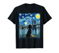 Brooklyn Bridge New York Van Gogh Style Puppy Starry Night T-Shirt