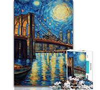 Brooklyn Bridge Night 1000 Piece Jigsaw Puzzle for Adults Teens,Challenging To Complete But Fun And Humorous with Matching Poster And Trivia Sheet (38x26cm)