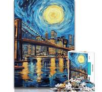 Brooklyn Bridge Night 1000 Piece Jigsaw Puzzles,Challenging To Complete But Fun And Humorous Birthday Present,Gifts,Wall Art (75x50cm)
