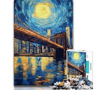Brooklyn Bridge Night Jigsaw Puzzles for Teenagers 1000 Piece,Stress Reliever Difficult Challenge Suitable for Desktop Decoration (75x50cm)