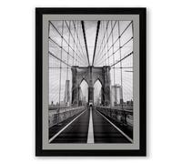 Brooklyn Bridge Perspective Industrial Framed Wall Art Print A1 (84.1×59.4cm) Black, Wall Decor for Living Room, Bedroom, Office & Home, Ready to Hang, Art Gift