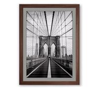 Brooklyn Bridge Perspective Industrial Framed Wall Art Print A2 (59.4×42cm) Walnut, Wall Decor for Living Room, Bedroom, Office & Home, Ready to Hang, Art Gift
