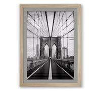 Brooklyn Bridge Perspective Industrial Framed Wall Art Print A3 (42×29.7cm) Oak, Wall Decor for Living Room, Bedroom, Office & Home, Ready to Hang, Art Gift