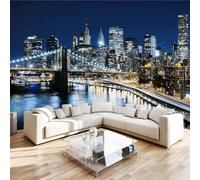 Brooklyn Bridge Photo Wallpaper 118"x83" City Night View 3D Effect Panoramic Wall Murals Non-Woven Wall Paper for Bedroom Living Room TV Backdrop,Easy to Install W-489