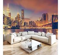Brooklyn Bridge Photo Wallpaper 99"x69" City Night View 3D Effect Panoramic Wall Murals Non-Woven Wall Paper for Bedroom Living Room TV Backdrop,Easy to Install W-731